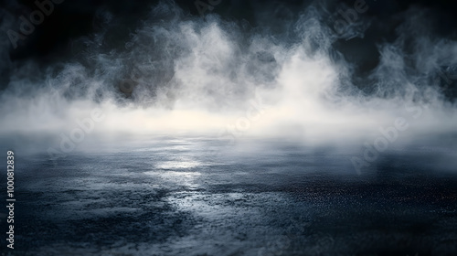 Smoke On Cement Floor With Defocused Fog In Halloween Abstract Background