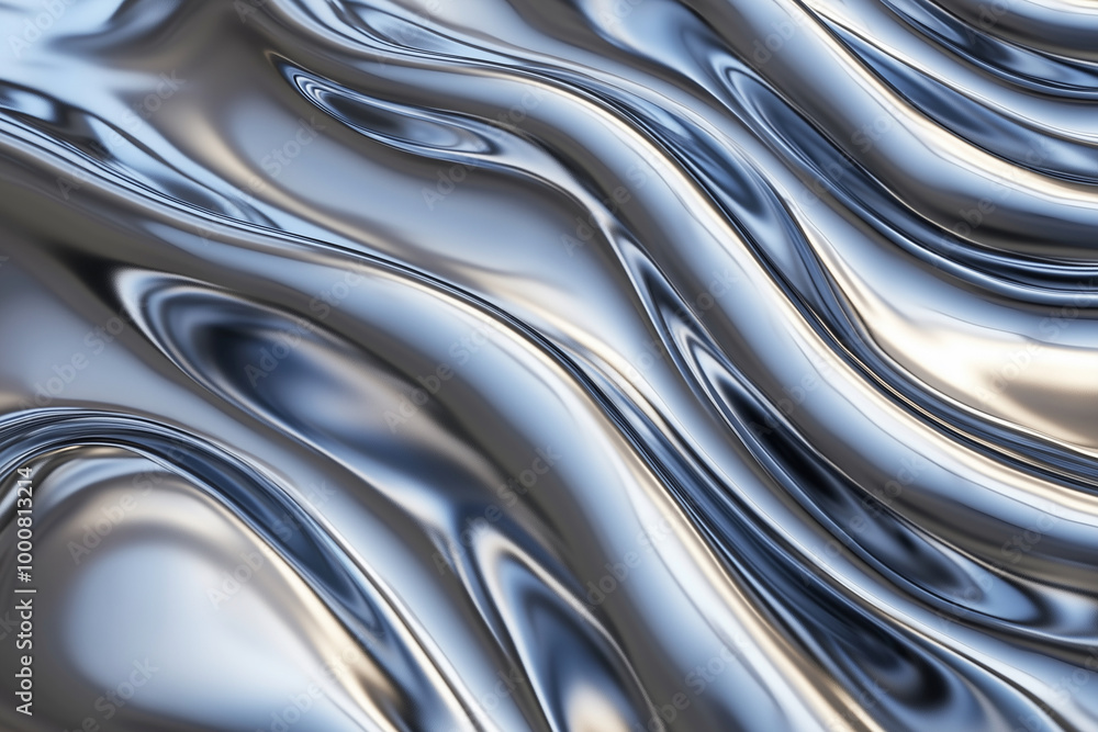 shiny silver fabric with a wave pattern. The image has a sleek and modern feel to it shiny silver fabric with a wave pattern. The image has a sleek and modern feel to it