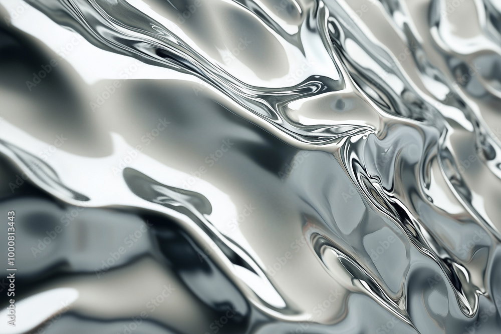 shiny silver fabric with a wave pattern. The image has a sleek and modern feel to it shiny silver fabric with a wave pattern. The image has a sleek and modern feel to it