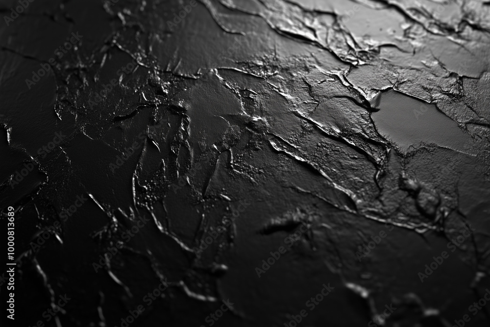 Fototapeta premium black and white photo of a wall with a lot of cracks and peeling paint. Scene is somewhat eerie and unsettling, as the wall appears to be in a state of disrepair and decay