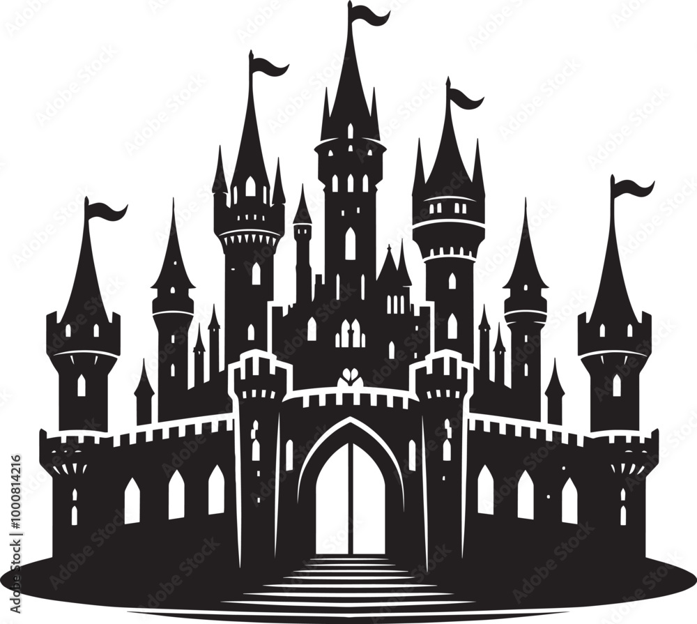 Obraz premium Ancient Castle silhouette vector illustration isolated on a white background