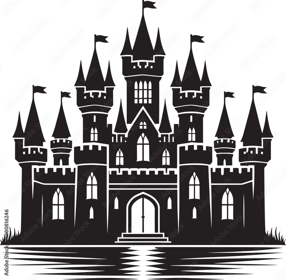 Fototapeta premium Ancient Castle silhouette vector illustration isolated on a white background