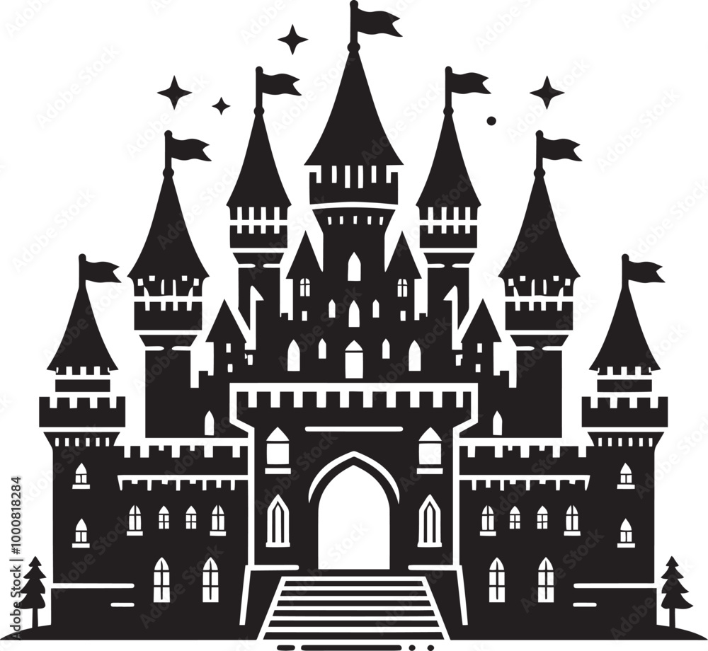 Obraz premium Ancient Castle silhouette vector illustration isolated on a white background