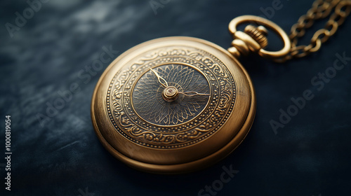 Vintage Gold Pocket Watch with Intricate Design on Dark Background