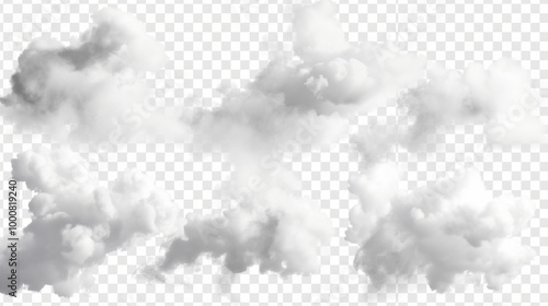 set of white smoke or fog clouds on transparent background vector illustration, detailed, high resolution, professional photograph
