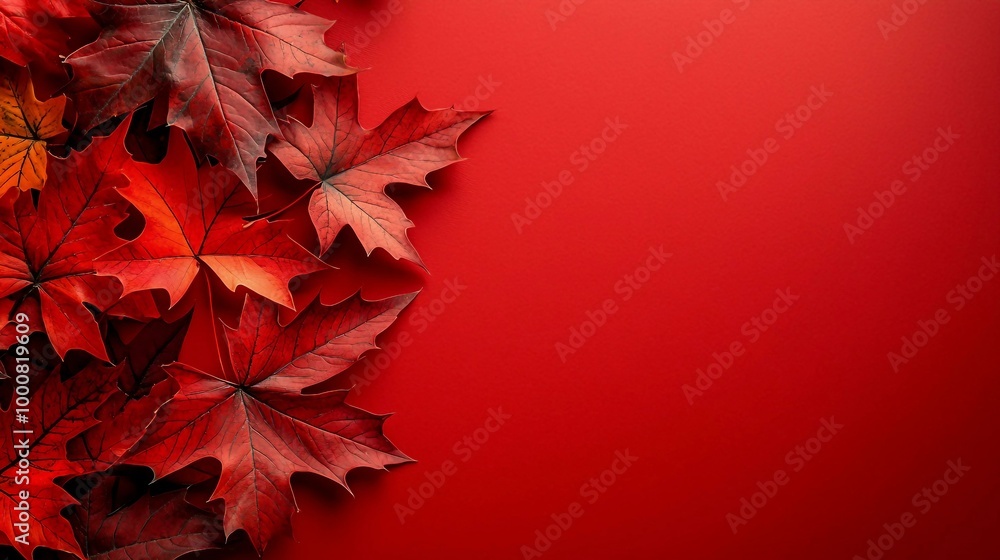 Stunning Red Maple Leaves Creating a Rich Autumn Palette on a Vibrant Background Stunning Red Maple Leaves Creating a Rich Autumn Palette on a Vibrant Background