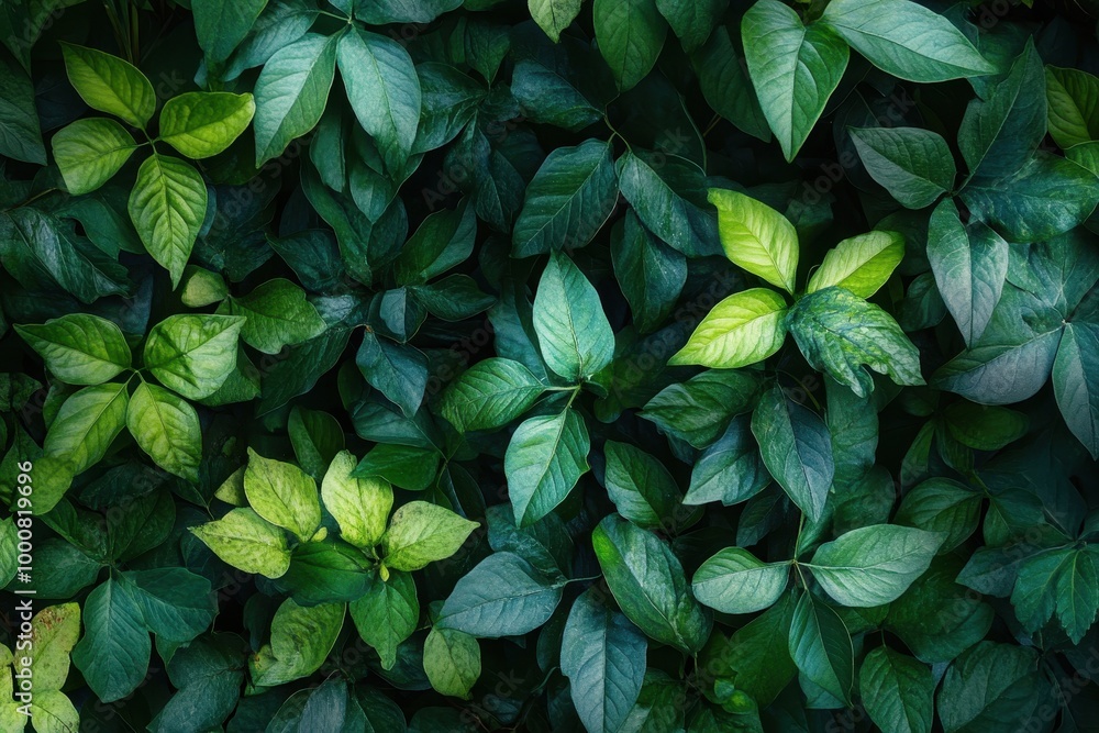 Lush green foliage background with vibrant leaves. Lush green foliage background with vibrant leaves.