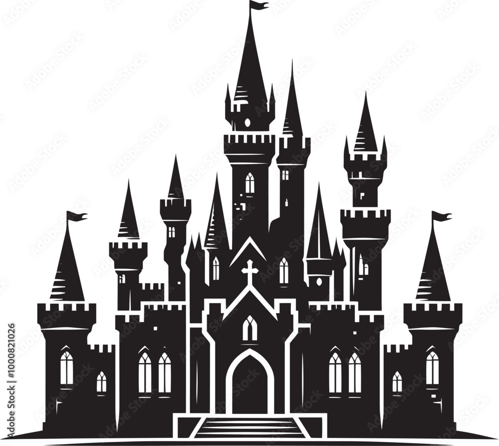 Obraz premium Ancient Castle silhouette vector illustration isolated on a white background
