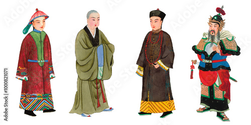 Foto set of Vintage Chinese Qing dynasty costumes and fashion for men