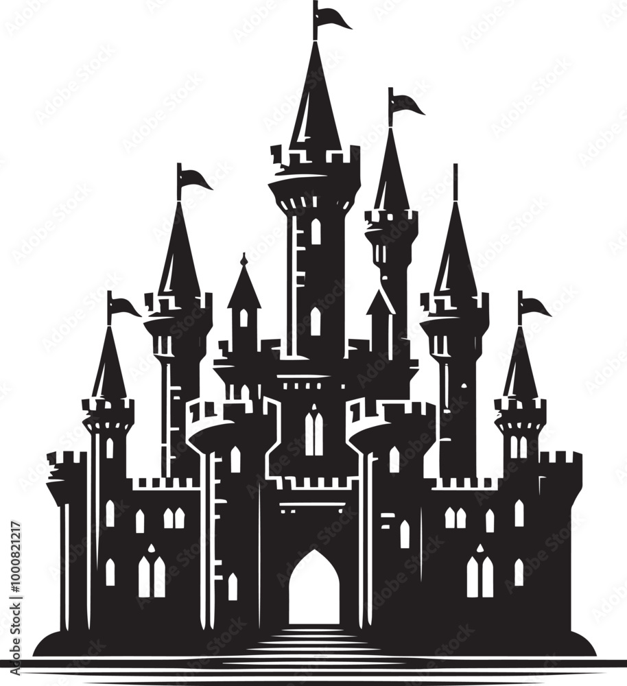 Obraz premium Ancient Castle silhouette vector illustration isolated on a white background