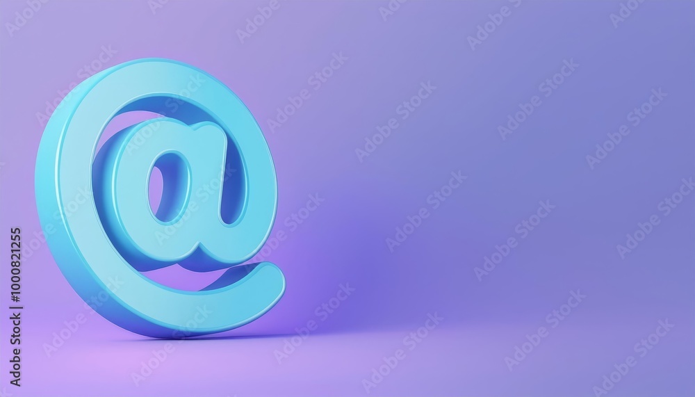 3D representation of a blue at symbol on a purple background 3D representation of a blue at symbol on a purple background