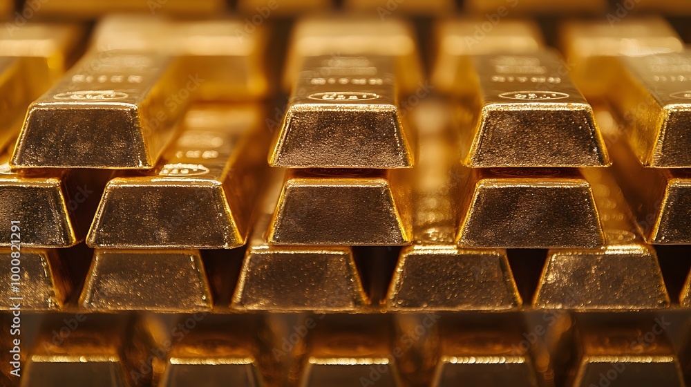 A close-up of stacked gold bars, showcasing their shiny surfaces and distinct shapes, representing wealth and luxury. A close-up of stacked gold bars, showcasing their shiny surfaces and distinct shapes, representing wealth and luxury.