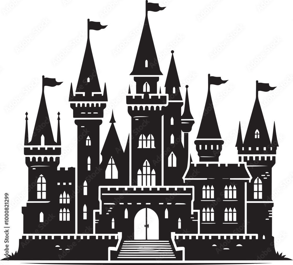 Obraz premium Ancient Castle silhouette vector illustration isolated on a white background