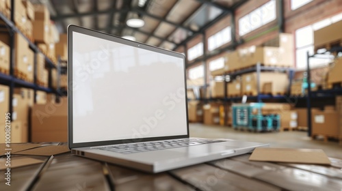 Laptop in a Warehouse