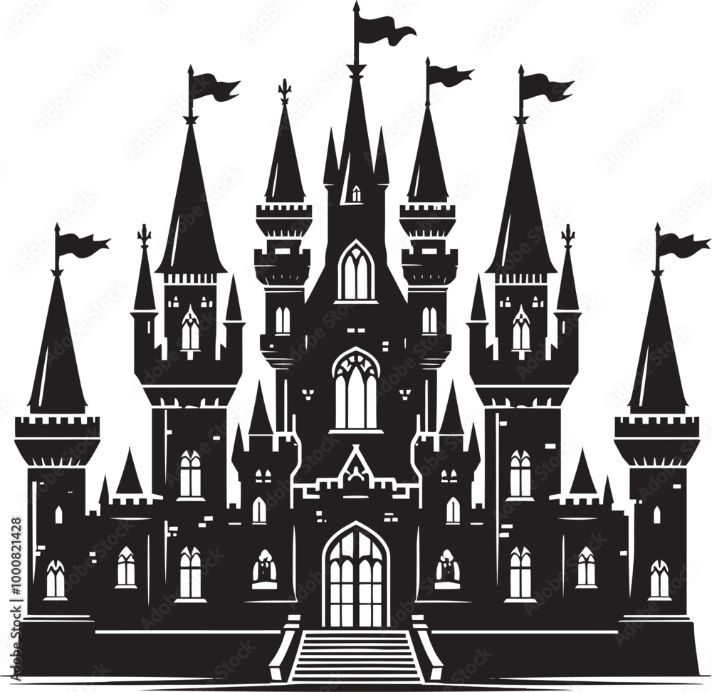 Obraz premium Ancient Castle silhouette vector illustration isolated on a white background