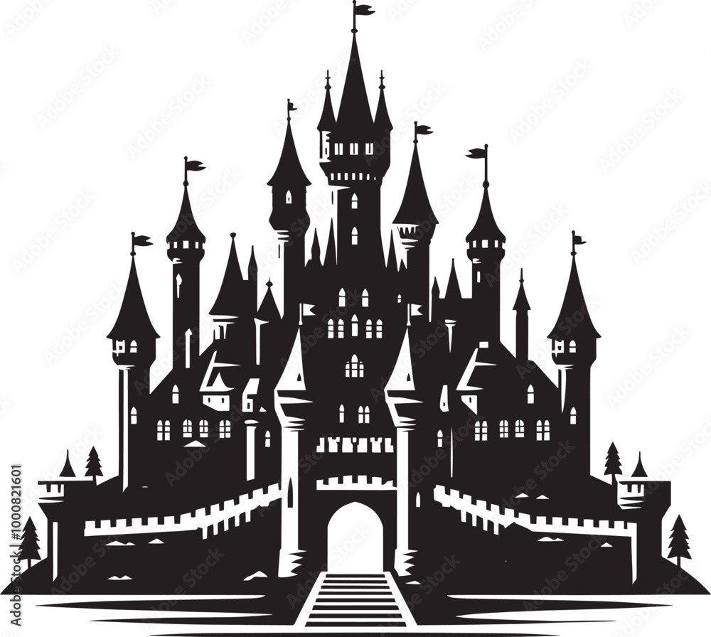 Fototapeta premium Ancient Castle silhouette vector illustration isolated on a white background