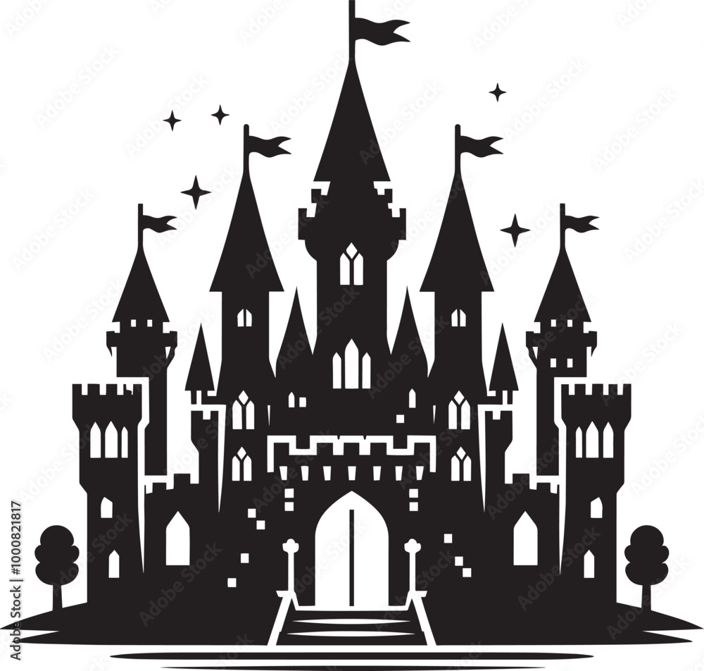 Fototapeta premium Ancient Castle silhouette vector illustration isolated on a white background