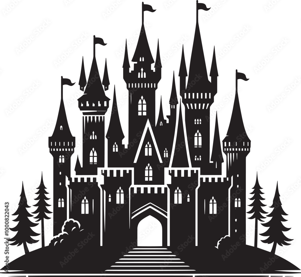 Obraz premium Ancient Castle silhouette vector illustration isolated on a white background