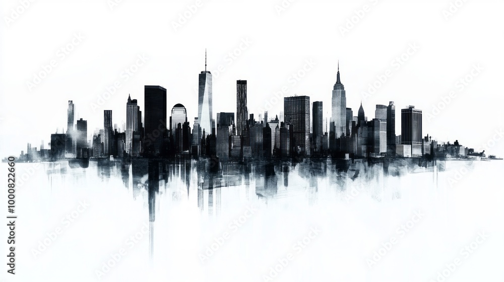 Naklejka premium New York city skyline on white background 