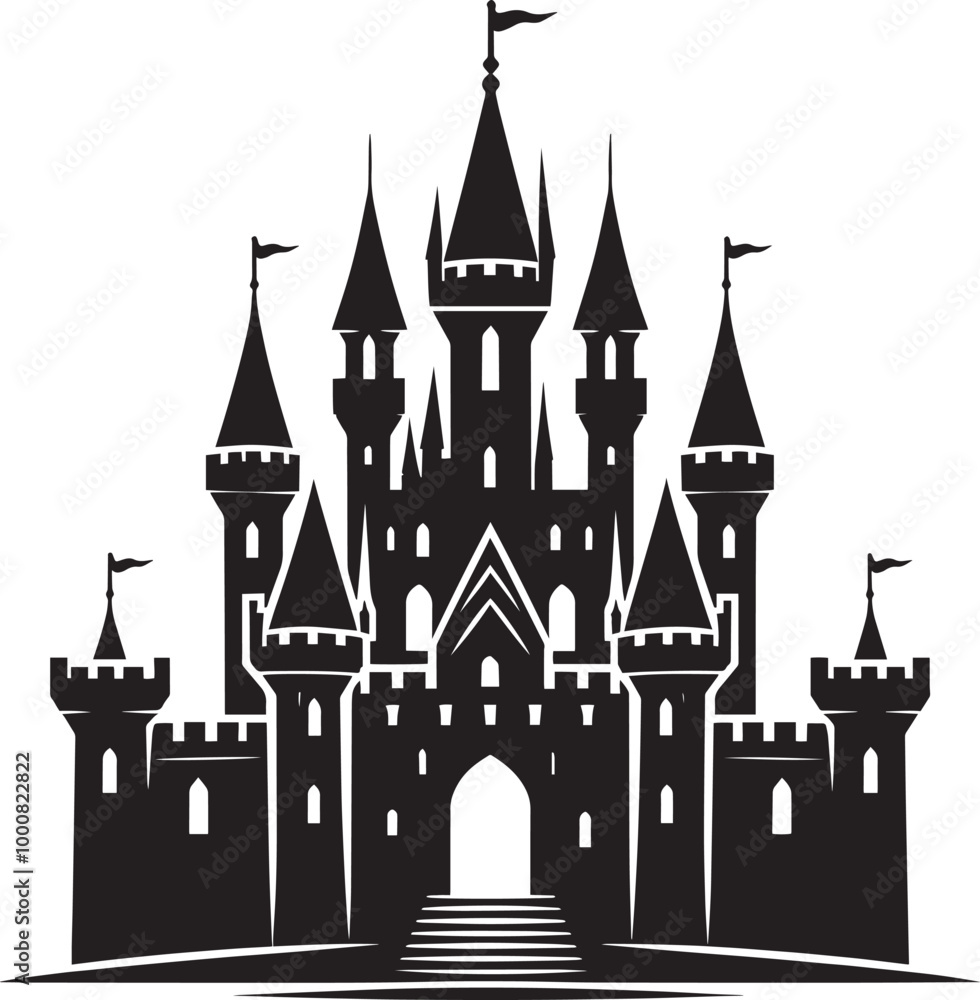Fototapeta premium Ancient Castle silhouette vector illustration isolated on a white background