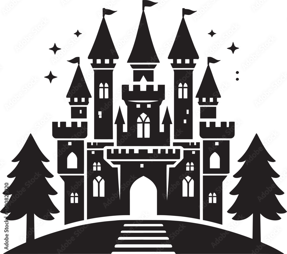 Obraz premium Ancient Castle silhouette vector illustration isolated on a white background