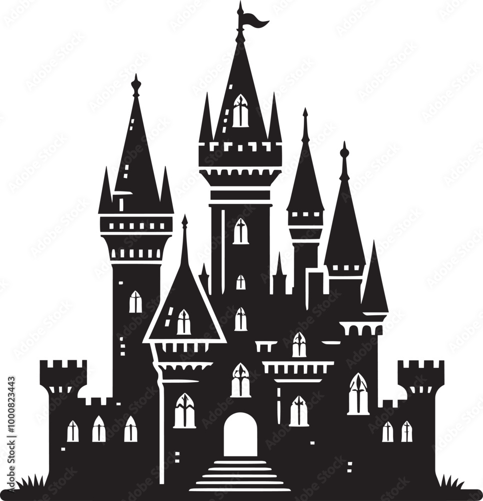 Obraz premium Ancient Castle silhouette vector illustration isolated on a white background