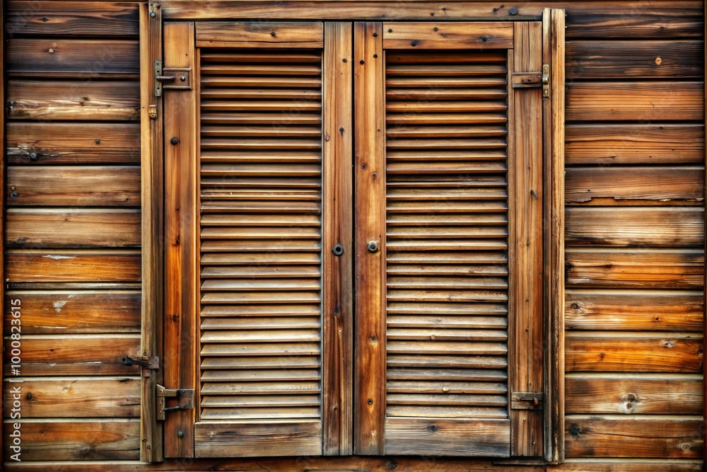Close-up of old wooden window with closed shutters Close-up of old wooden window with closed shutters