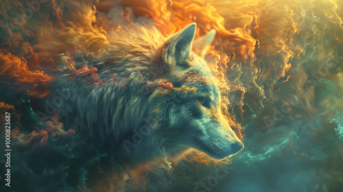 A beautiful illustration of a fox in a unique painting style. photo