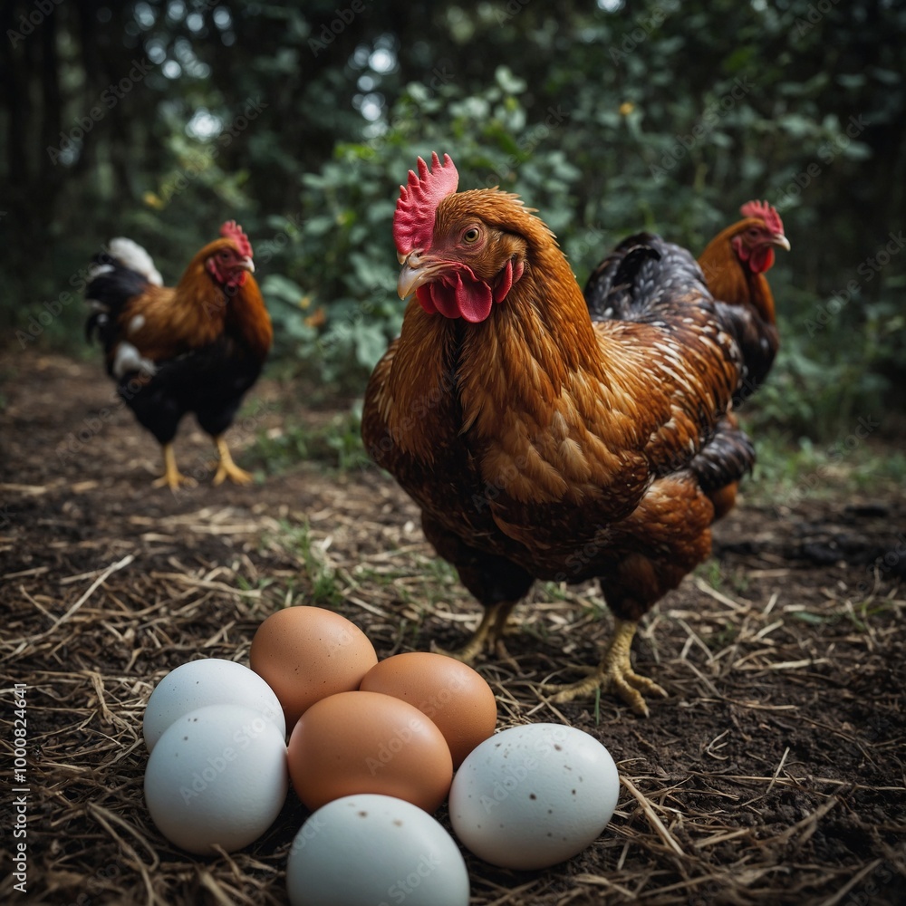 Fototapeta premium Cozy nest with fresh eggs ready for collection and use in various dishes