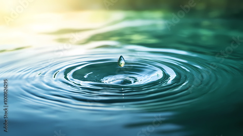 Ripples from water drop on calm lake