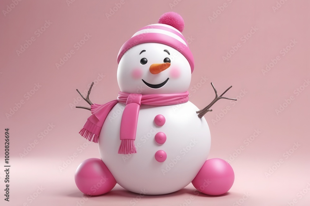a 3d smiling snowman with a pink hat and scarf a 3d smiling snowman with a pink hat and scarf