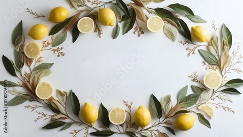 Beautiful olive branch frame with vibrant flowers, perfect for nature-inspired design or summer decoration