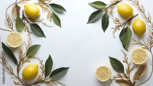 Beautiful olive branch frame with vibrant flowers, perfect for nature-inspired design or summer decoration