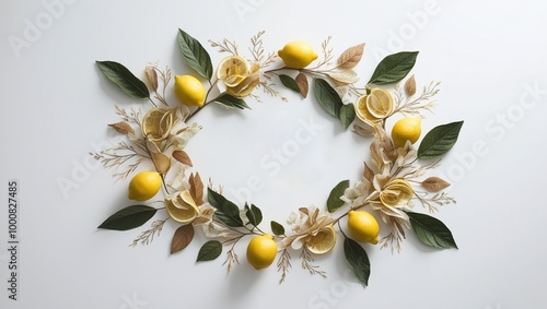 Beautiful olive branch frame with vibrant flowers, perfect for nature-inspired design or summer decoration