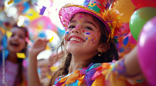 young children at a Halloween party, dressed in carnival costumes and face paint.