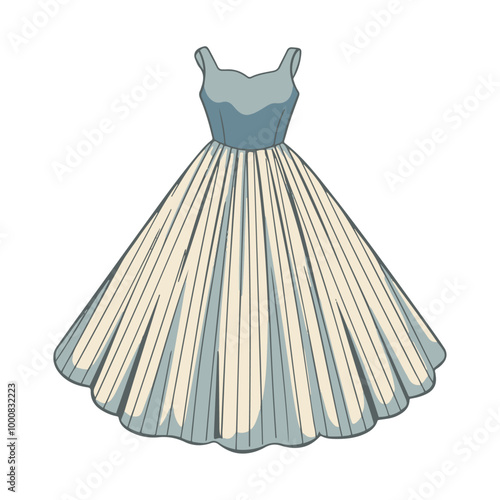 Blue frock Sleeveless Frock Dress. Fashion illustration vector, CAD, technical drawing, flat drawing, Outline Stroke Drawing, Fashion illustration Frock for Fashion Designer, Textile Designer Dress