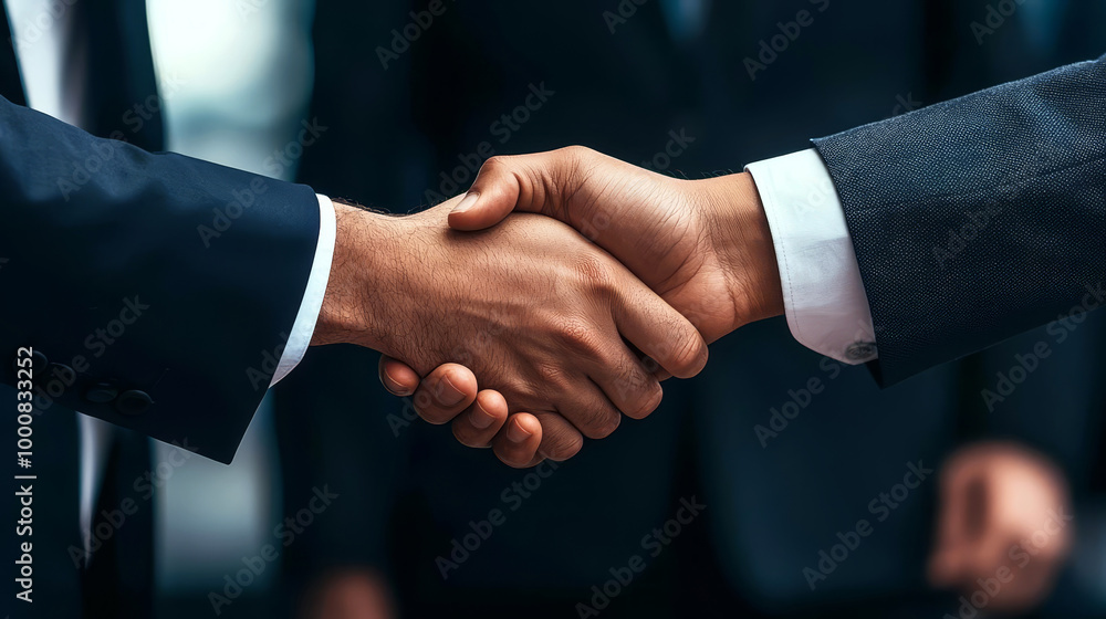 Close-up of business professionals signing contracts and shaking hands at an industry conference, sleek design and futuristic lighting Close-up of business professionals signing contracts and shaking hands at an industry conference, sleek design and futuristic lighting