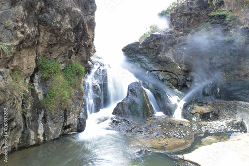 The hot spring waterfall in volcanic geothermal national Geopark in Tengchong