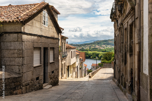 Beautiful landscapes with views of the mountains and the Mino River from the top of the medieval town of Tui, Galicia photo