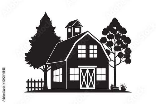 Farmhouse silhouette vector illustration