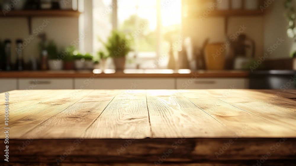 Warm Wooden Table in Cozy Kitchen Environment Warm Wooden Table in Cozy Kitchen Environment