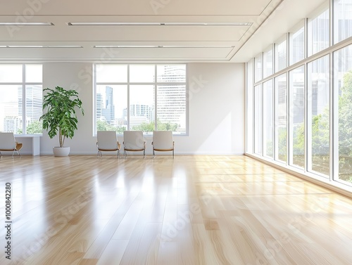 Empty office with vacant chairs, recession impact on unemployment, CGI, Sharp Focus, High Resolution, 3D illustration