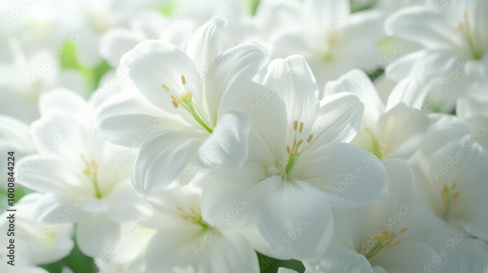 Obraz premium Photorealistic White Funeral Flowers with Green Leaves in Soft Natural Light