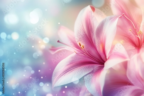 Closeup of a delicate pink flower with soft, blurred bokeh background.