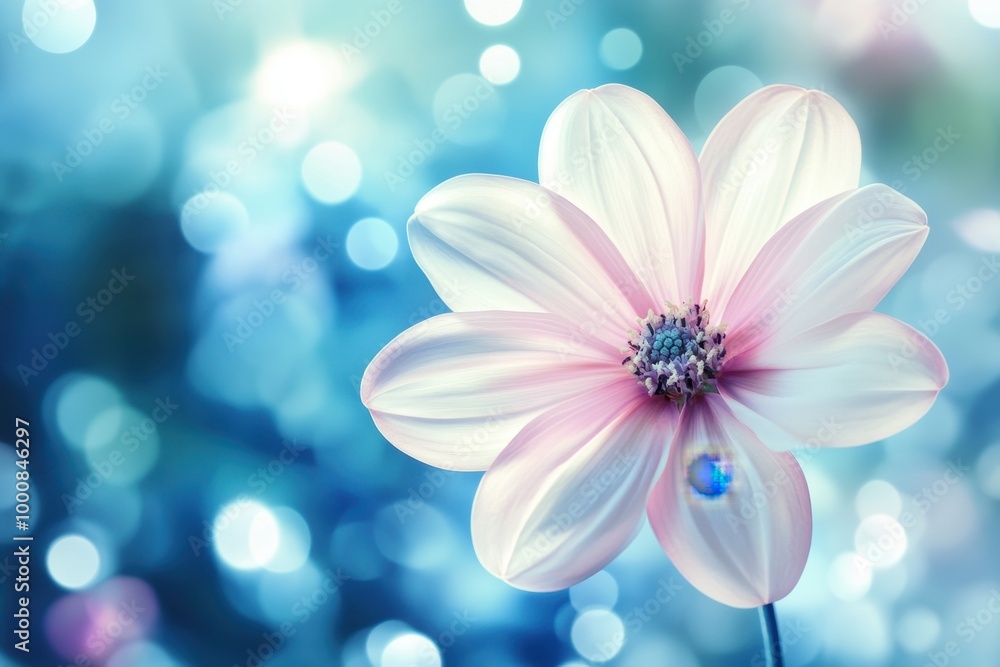 Soft pink flower on a blue bokeh background. Soft pink flower on a blue bokeh background.