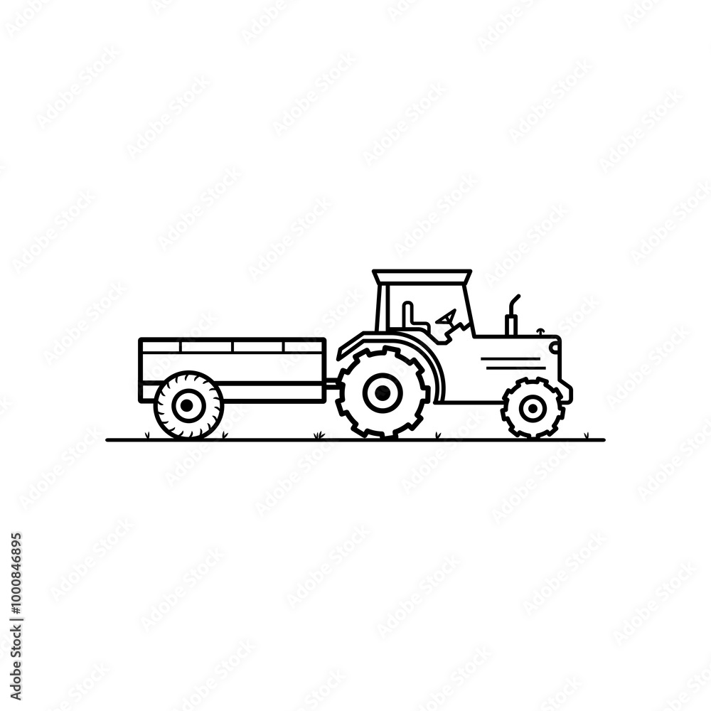 Agricultural tractor with trolly outline icon . Agricultural tractor with trolly outline icon .