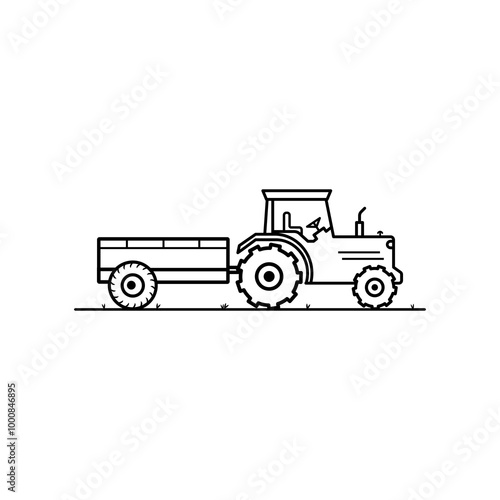 Agricultural tractor with trolly outline icon .