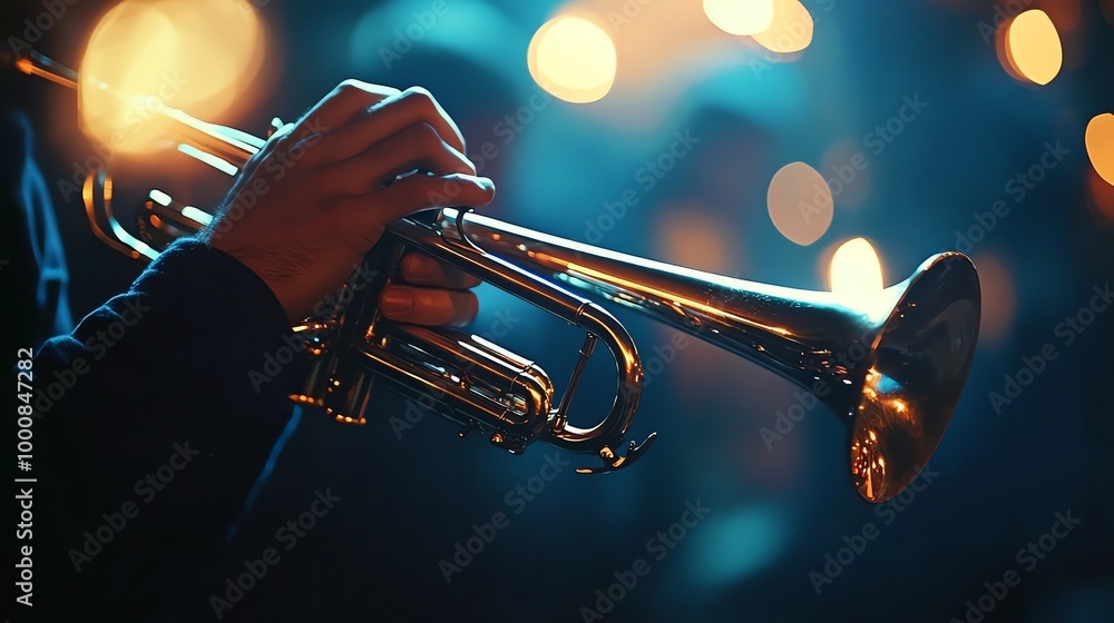 Fototapeta premium A trumpet player performs on stage.