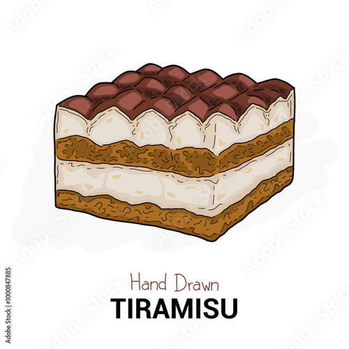Tiramisu Italian Pastry Pattiserie Cake Colorful Vector Illustration