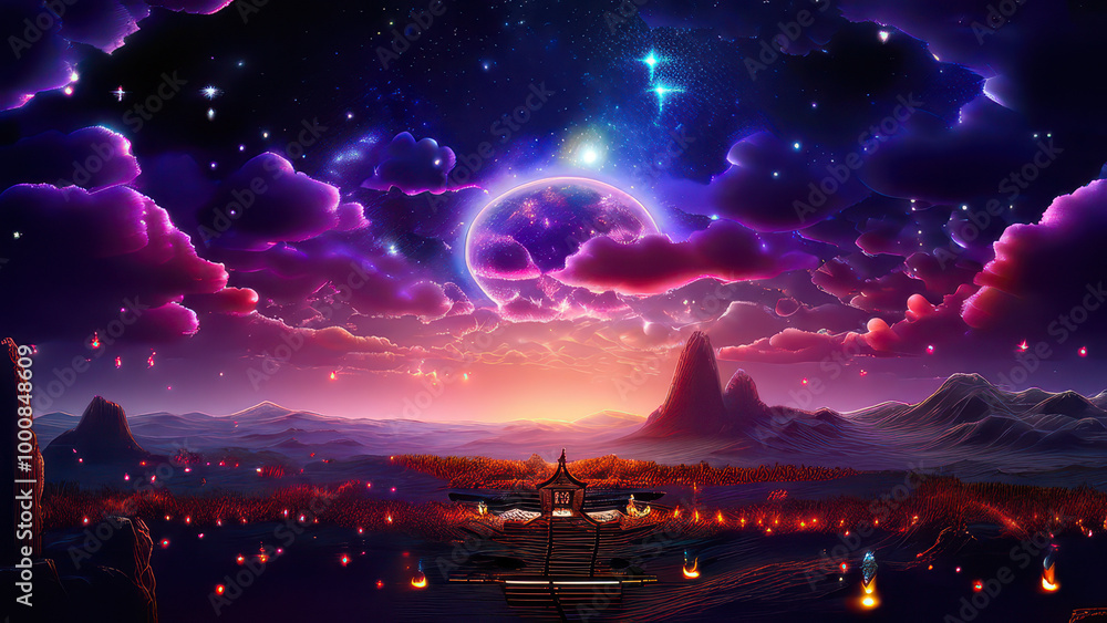 Fantasy night sky and clouds Fantasy night sky and clouds